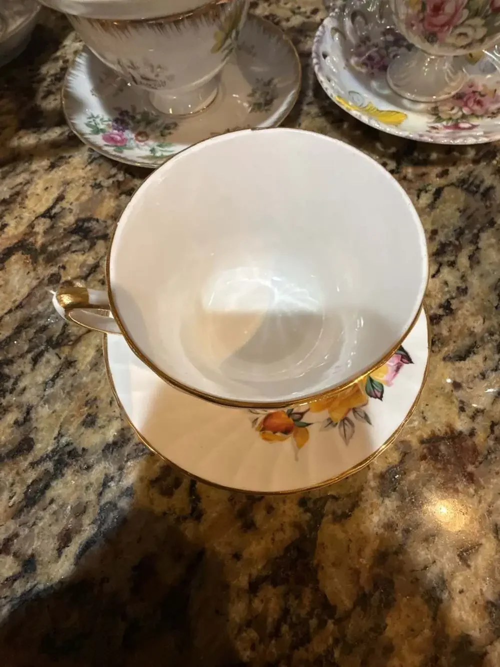 Delphine Bone China Teacup And Saucer Yellow Roses Gold Trim England